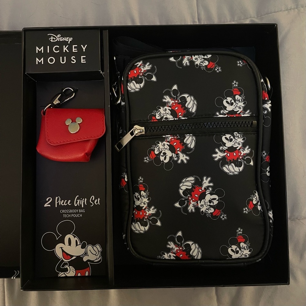 Disney Mickey Mouse Black and Red Crossbody Bag Gift Set (with AirPods Holder!)
